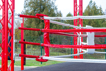 Outdoor boxing ring. Outdoor boxing. Healthy lifestyle.