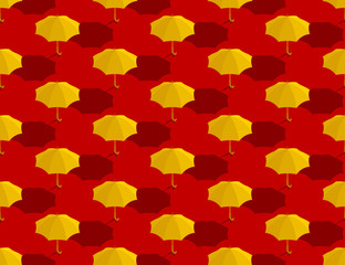 Fototapeta na wymiar Yellow umbrella 3d isometric seamless pattern, Hong Kong protest extradition legal problem concept design illustration isolated on red background with space, vector