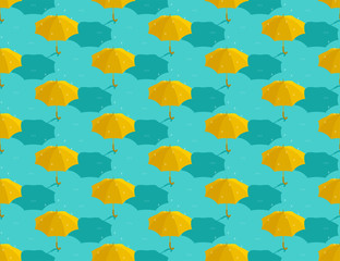 Umbrella yellow 3d isometric seamless pattern, Weather rainy season concept design illustration isolated on green background with copy space, vector eps 10