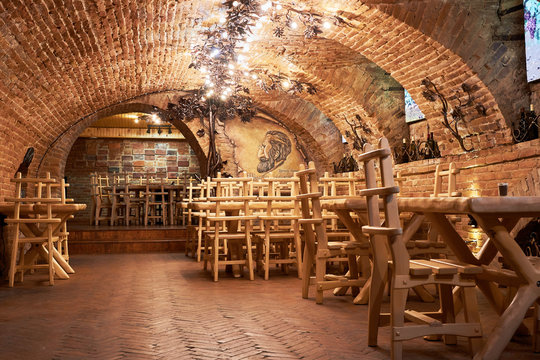 The Interior Of The Vintage Wine Brick Cellar Pub (restaurant, Bar)