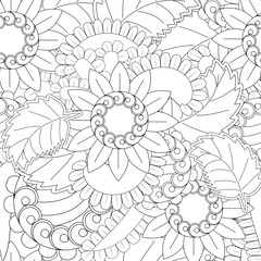 Set of seamless with openwork flowers in black and white color flower patterns on black backgrounds, sample for fabric and print papern