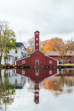 The red wooden building at the former plant Stromfors, Ruotsinpyhtaa, Finland