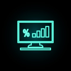 Percent growth on the monitor neon icon. Simple thin line, outline vector of banking icons for ui and ux, website or mobile application
