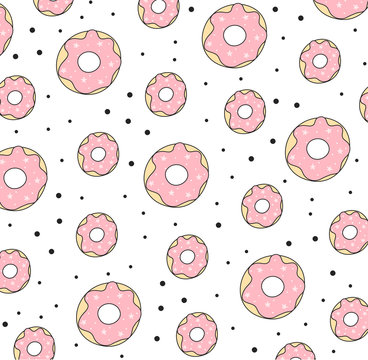 Background For Cafes, Restaurants, Coffee Shops, Catering. Donuts With Pink And Blue Icing. Texture For Menu, Booklet, Banner, Website. Vector Illustration. 