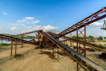 Large equipment and gravel belts on the quarry 