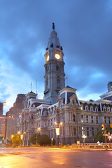 Fototapeta na wymiar City Hall in downtown Philadelphia at dawn, Pennsylvania, USA