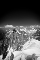 Mont-Blanc massif : Aiguille du Midi crest, Vallée Blanche, Mer de Glace, with Aig. du Grepon and Aiguille Verte in the background, view from l'Aiguille du Midi - Chamonix, Haute-Savoie, France