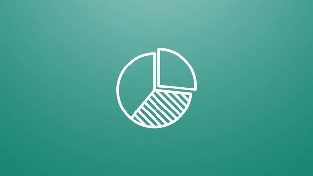 4k animation of Business market pie icon. Particles animate symbol in composition and explosion. Two background version: full color and transparent isolated alpha channel.