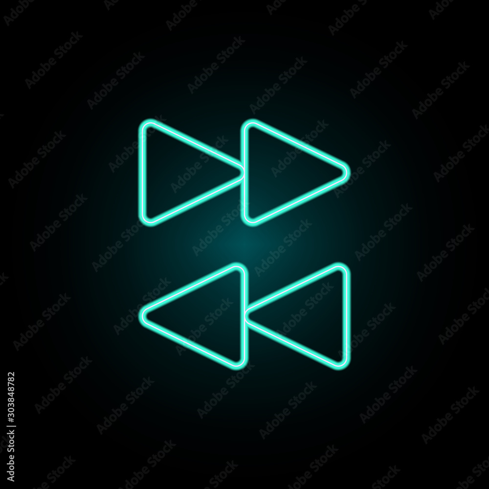 Poster arrows of rewind neon icon. simple thin line, outline vector of web icons for ui and ux, website or 