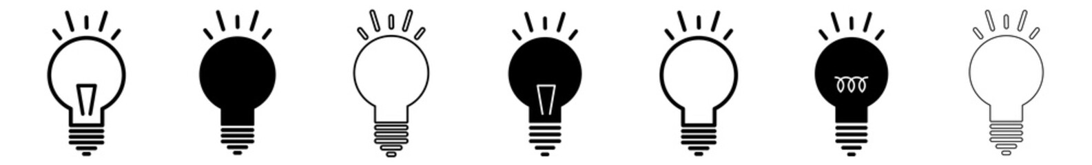 Bulb Icon Black | Shining Lightbulb | Light Bulb Symbol | Idea Sign | Logo | Isolated Variations