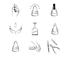 nail icons set manicure