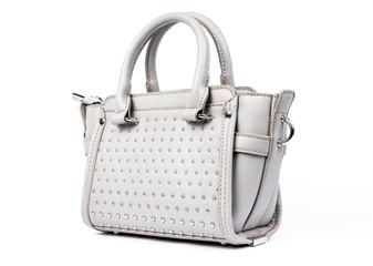 Gray leather bags for women, separated from the white background.
