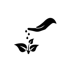 Vector icon illustration of watering plant from hand on white background. Symbol of growing, development and prosperity