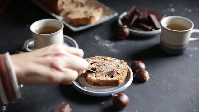 chestnut and chocolate chip cake for an autumn or winter snack