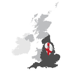 Location Map of  England on map United kingdom of Great Britain. 3d England flag map marker location pin. High quality map of Great Britain.  EPS10.