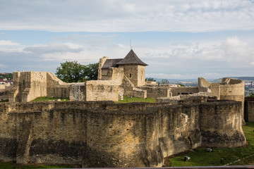 Panoramic view to ancient royal fortress of Suceava in Romania