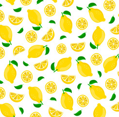 Seamless summer pattern with sliced lemons. Vector illustration. Wrapping paper or fabric.