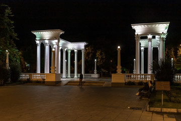 Obraz premium Night view of park with Collonades in Batumi city - the capital of Adjara in Georgia