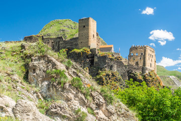 Fototapeta na wymiar Ruins of ancient Georgian Khertvisi fortress on the high rocky hill