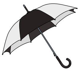 The vectorized hand drawing of a black and white umbrella