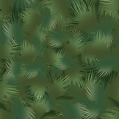 Green seamless pattern with abstract tropical leaves. Spruce branches. Christmas background. Vector illustration.