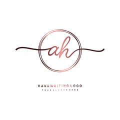 Fototapeta premium AH Initial handwriting logo design with circle lines dark pink gradation color. handwritten logo for fashion, beauty, team, wedding, luxury logo