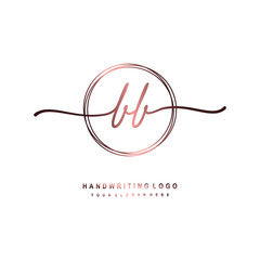 Obraz premium BB Initial handwriting logo design with circle lines dark pink gradation color. handwritten logo for fashion, beauty, team, wedding, luxury logo