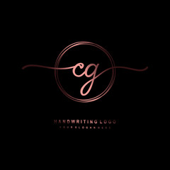 CG Initial handwriting logo design with circle lines dark pink gradation color. handwritten logo for fashion, beauty, team, wedding, luxury logo