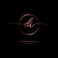 DI Initial handwriting logo design with circle lines dark pink gradation color. handwritten logo for fashion, beauty, team, wedding, luxury logo