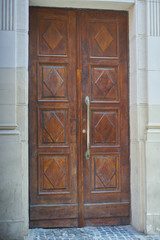 Old vintage wooden facade decorative brown door