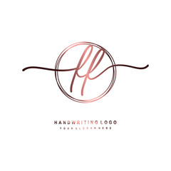 FF Initial handwriting logo design with circle lines dark pink gradation color. handwritten logo for fashion, beauty, team, wedding, luxury logo