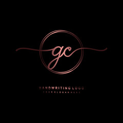 GC Initial handwriting logo design with circle lines dark pink gradation color. handwritten logo for fashion, beauty, team, wedding, luxury logo