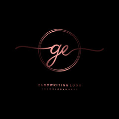 GE Initial handwriting logo design with circle lines dark pink gradation color. handwritten logo for fashion, beauty, team, wedding, luxury logo