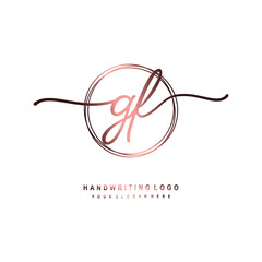 GF Initial handwriting logo design with circle lines dark pink gradation color. handwritten logo for fashion, beauty, team, wedding, luxury logo