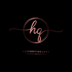 HQ Initial handwriting logo design with circle lines dark pink gradation color. handwritten logo for fashion, beauty, team, wedding, luxury logo