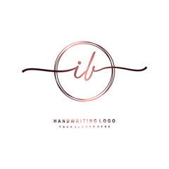 IB Initial handwriting logo design with circle lines dark pink gradation color. handwritten logo for fashion, beauty, team, wedding, luxury logo