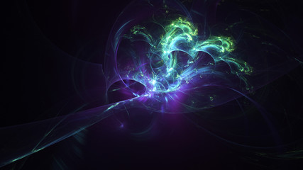 Abstract blue and violet glowing shapes. Fantasy light background. Digital fractal art. 3d rendering.