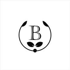letter B leaf logo icon design, leaf with circle vector logo graphic element for nature brand logo symbol