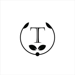 letter T leaf logo icon design, leaf with circle vector logo graphic element for nature brand logo symbol