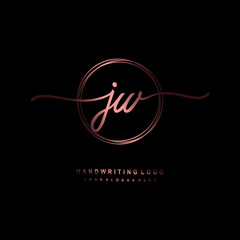 JW Initial handwriting logo design with circle lines dark pink gradation color. handwritten logo for fashion, beauty, team, wedding, luxury logo