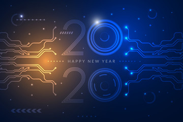 Happy new year 2020 design with futuristic technology background. Vector illustration