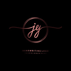 JY Initial handwriting logo design with circle lines dark pink gradation color. handwritten logo for fashion, beauty, team, wedding, luxury logo