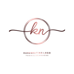 KN Initial handwriting logo design with circle lines dark pink gradation color. handwritten logo for fashion, beauty, team, wedding, luxury logo