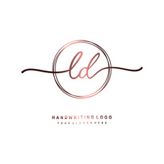 Obraz premium LD Initial handwriting logo design with circle lines dark pink gradation color. handwritten logo for fashion, beauty, team, wedding, luxury logo