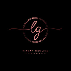 LG Initial handwriting logo design with circle lines dark pink gradation color. handwritten logo for fashion, beauty, team, wedding, luxury logo
