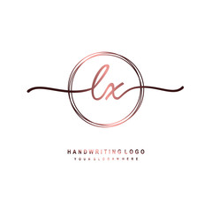 Fototapeta premium LX Initial handwriting logo design with circle lines dark pink gradation color. handwritten logo for fashion, beauty, team, wedding, luxury logo