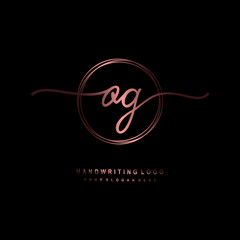 OG Initial handwriting logo design with circle lines dark pink gradation color. handwritten logo for fashion, beauty, team, wedding, luxury logo