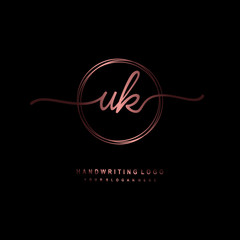 UK Initial handwriting logo design with circle lines dark pink gradation color. handwritten logo for fashion, beauty, team, wedding, luxury logo