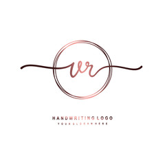 VR Initial handwriting logo design with circle lines dark pink gradation color. handwritten logo for fashion, beauty, team, wedding, luxury logo