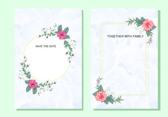 Set of invitation cards with floral decorations, floral frames. Vector image